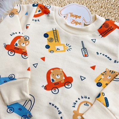 Conj. Casaco Beep Beep! e Calça de Moletom - Areia e Azul Jeans